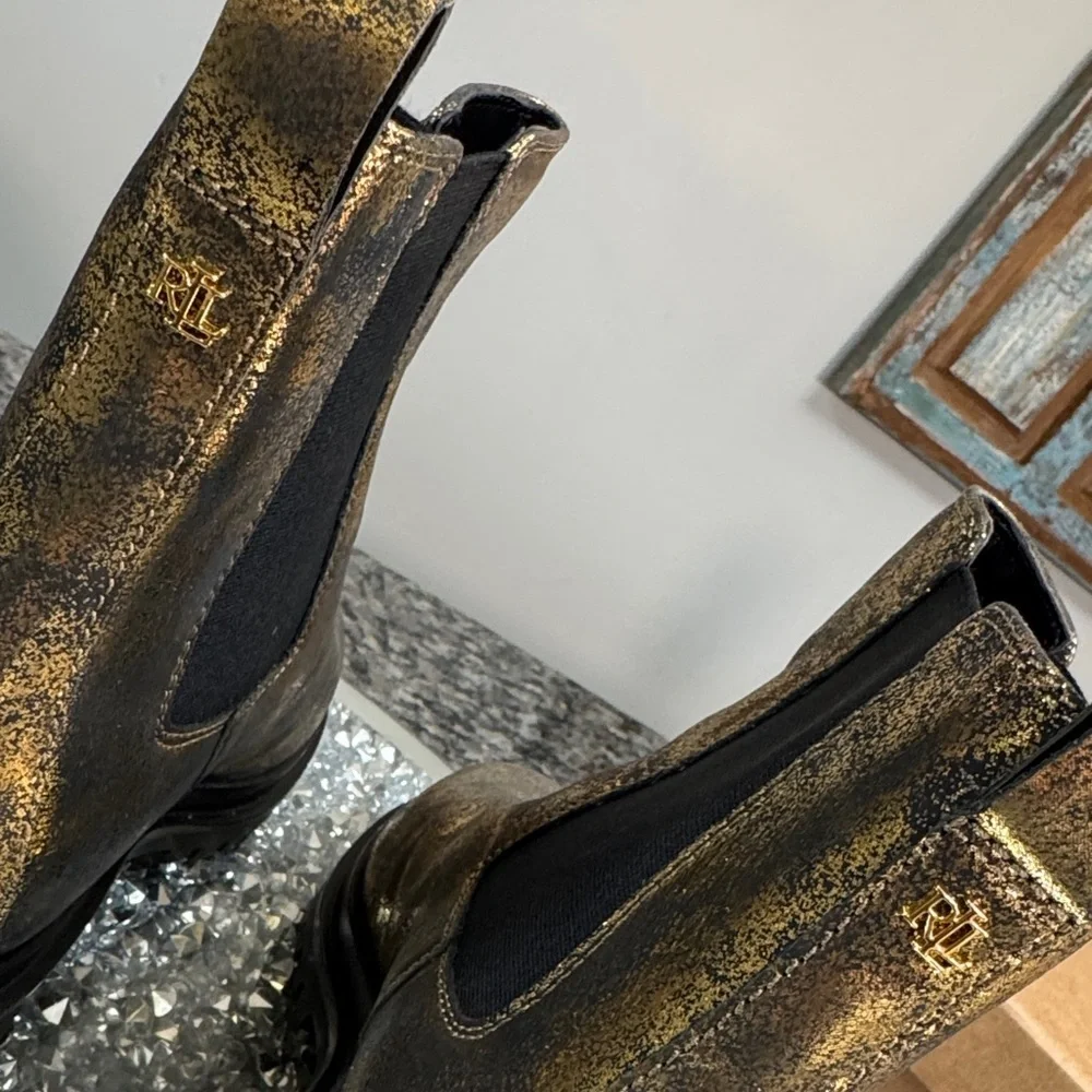 Ralph Lauren Metallic Gold Chelsea Lug Boots new 8.5